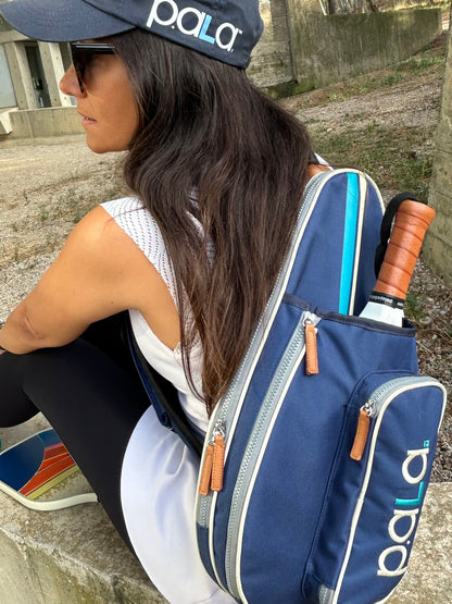 Modern blue padel bag with space for rackets and gear